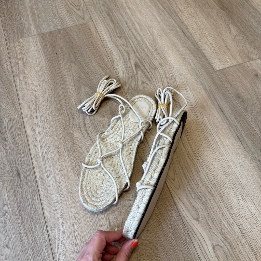Jack Erwin X Olivia Lopez Espadrille Leather Wrap Cream Lace Sandals New Sz 10 — image 2 of 5